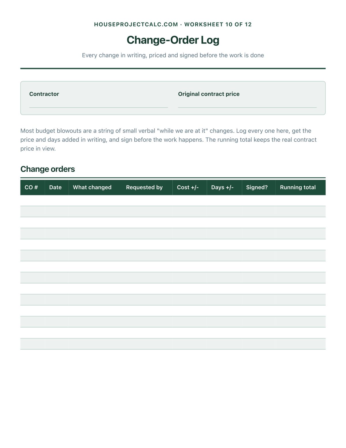 Change-Order Log