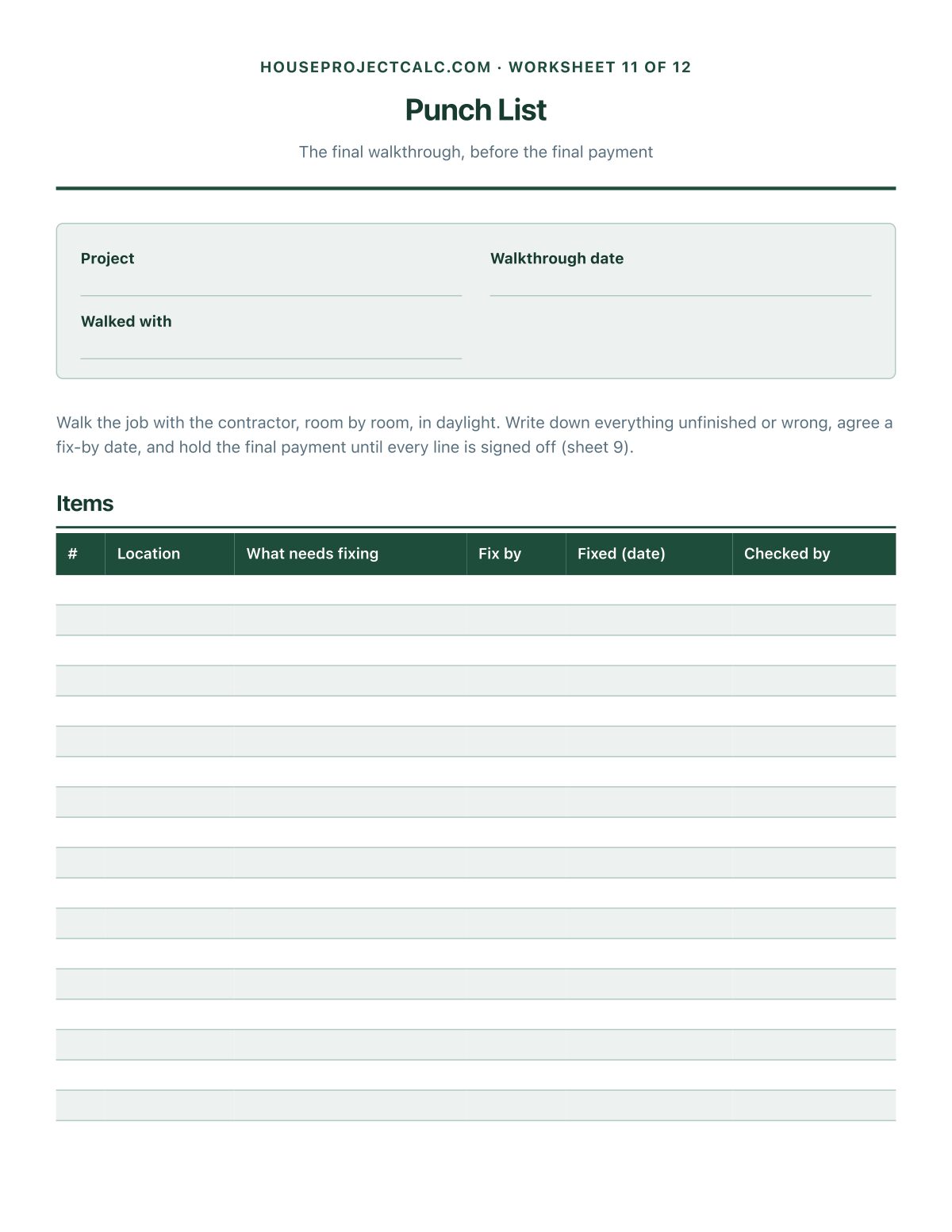 Punch List