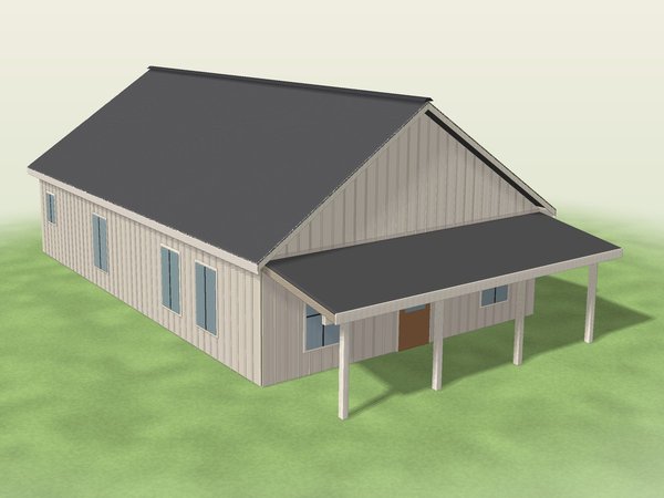 Small modern farmhouse with board and batten siding and a covered front porch
